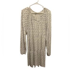 Wonderly White Blue Design Julianna Crepe Tiered Long Sleeve Dress Sz XL